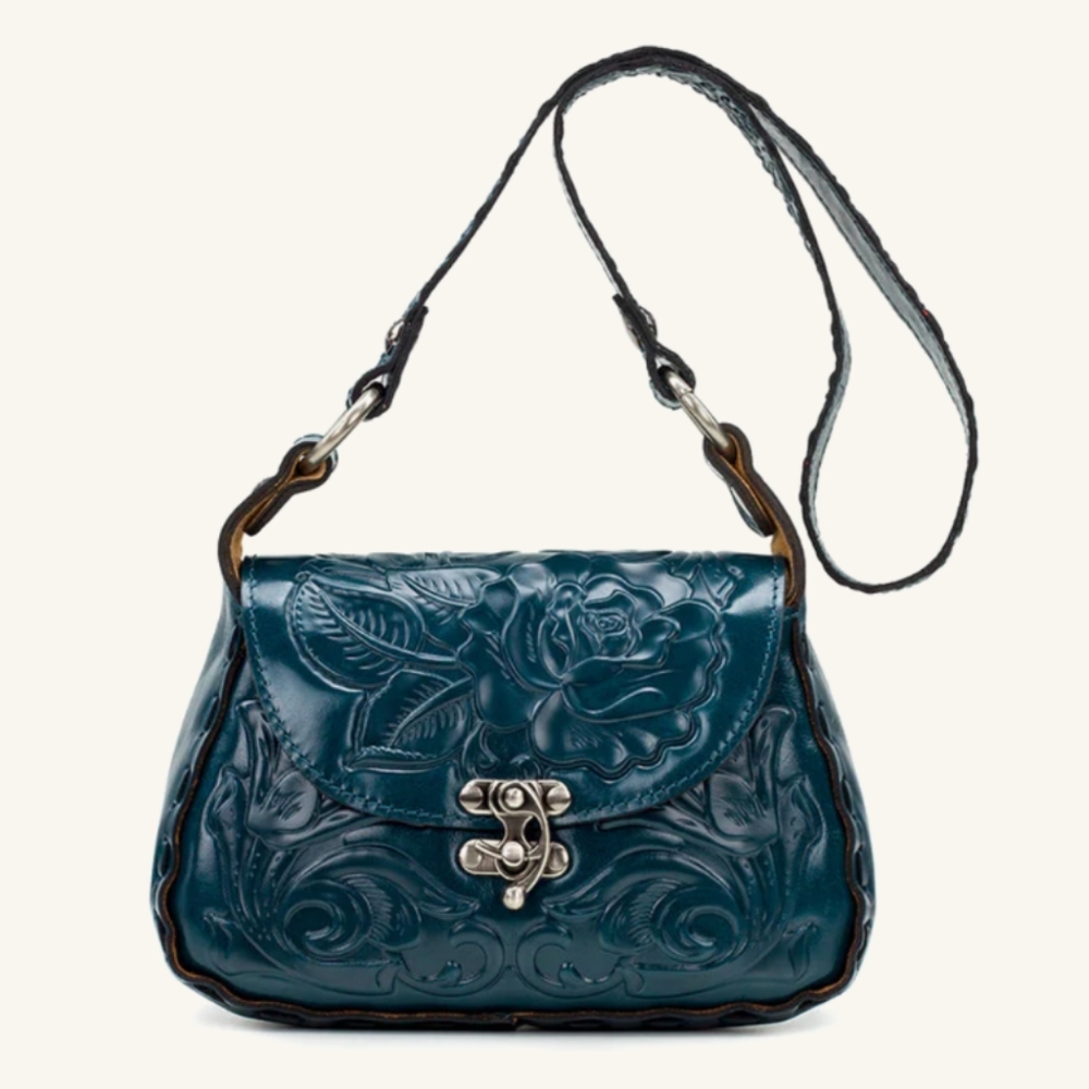 Patricia Nash Micaela Baguette Rose Tooled Blue Coral - Picture 2 of 9